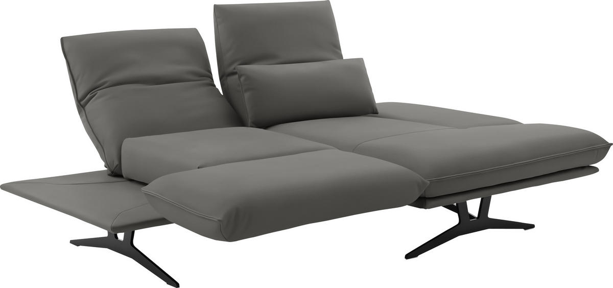 ECKSOFA in Echtleder Hellgrau  - Hellgrau/Schwarz, Design, Leder/Metall (210/130cm) - Dieter Knoll