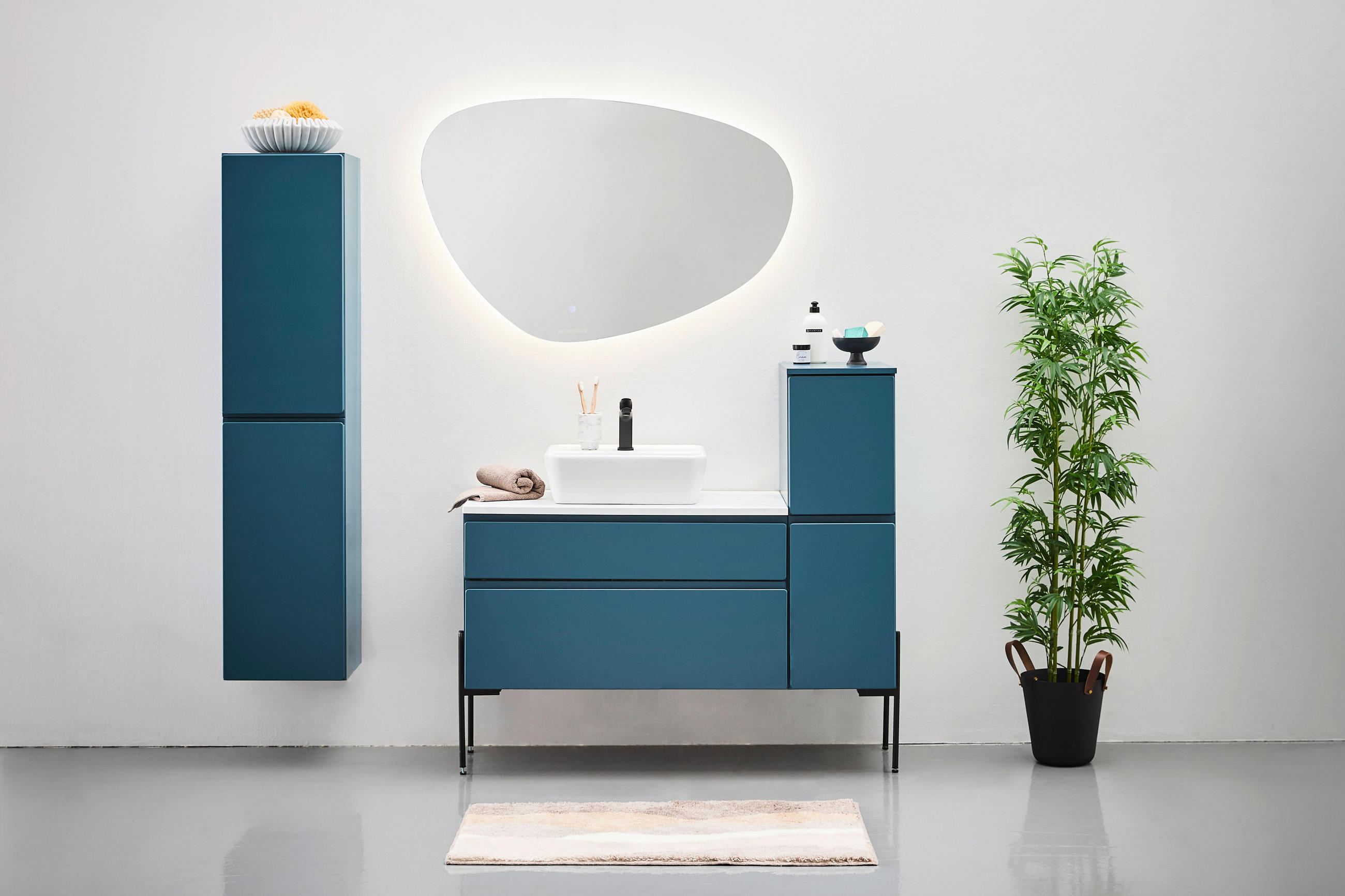 HOCHSCHRANK 35/150/33 cm  - Dunkelblau, Modern, Glas/Holzwerkstoff (35/150/33cm) - Welnova