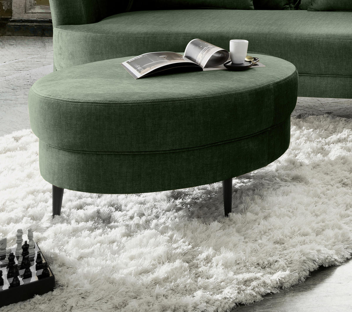HOCKER in Textil Dunkelgrün  - Dunkelgrün/Schwarz, Modern, Textil/Metall (80/43cm) - Livetastic