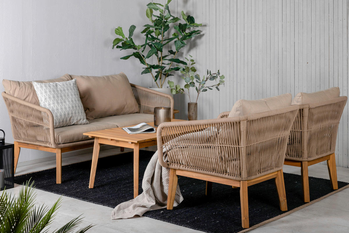 LOUNGEGRUPP 4 delar  - beige/akaciefärgad, Klassisk, metall/trä (164/75null) - Gardenson