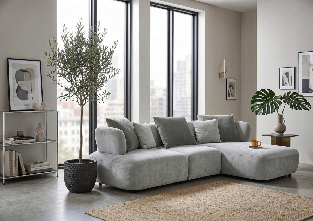 ECKSOFA Mintgrün Flachgewebe Zierkissen, Rückenkissen, Rücken echt, Sitztiefenverstellung  - Salbeigrün/Schwarz, MODERN, Kunststoff/Textil (320/190cm) - Ambia Home