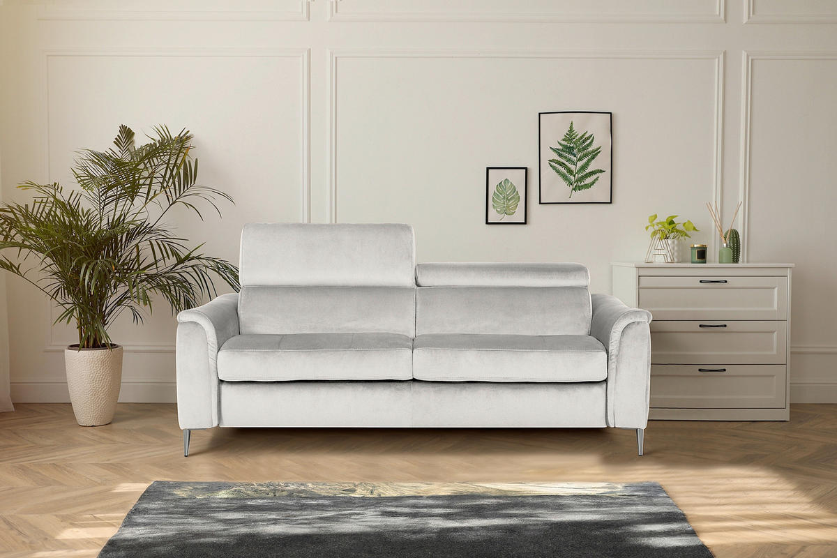 SCHLAFSOFA Samt Hellgrau  - Chromfarben/Hellgrau, Design, Textil/Metall (203/77-98/103cm) - MID.YOU