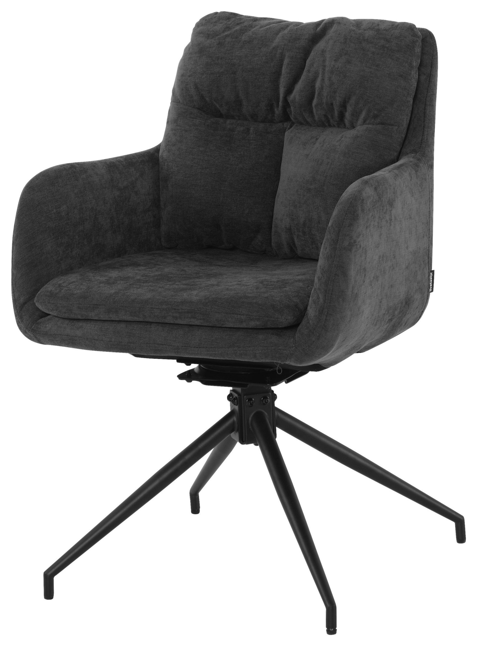 ARMLEHNSTUHL  Sitzfläche 180° drehbar, automatische Rückholfunktion Chenille  Schwarz, Dunkelgrau  - Dunkelgrau/Schwarz, MODERN, Textil/Metall (57.5/82/65cm) - Livetastic