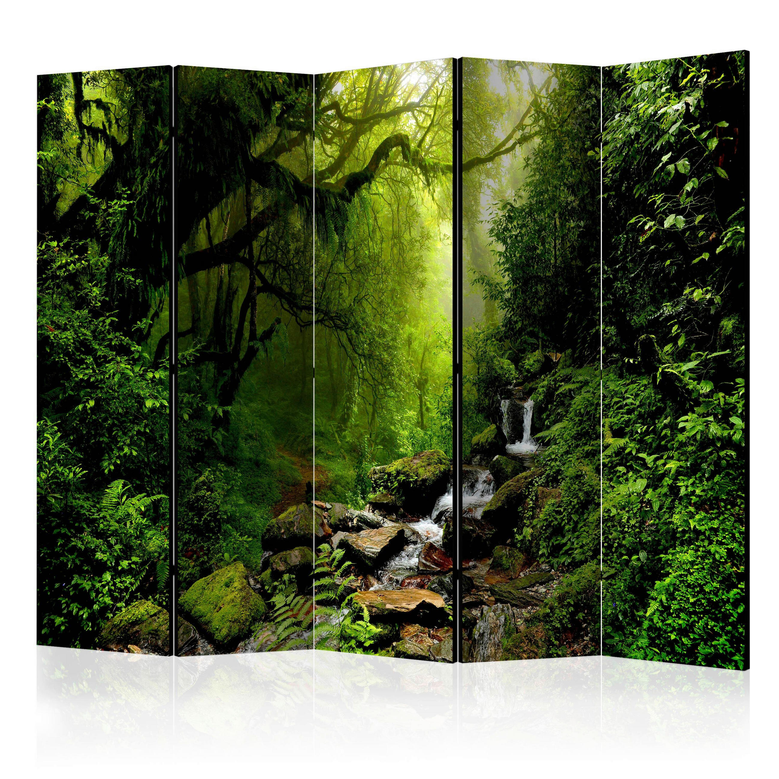 SKÄRMVÄGG  i trä, textil  grön, mörkgrön  - grön/mörkgrön, Basics, trä/textil (225/172/3cm) - artgeist