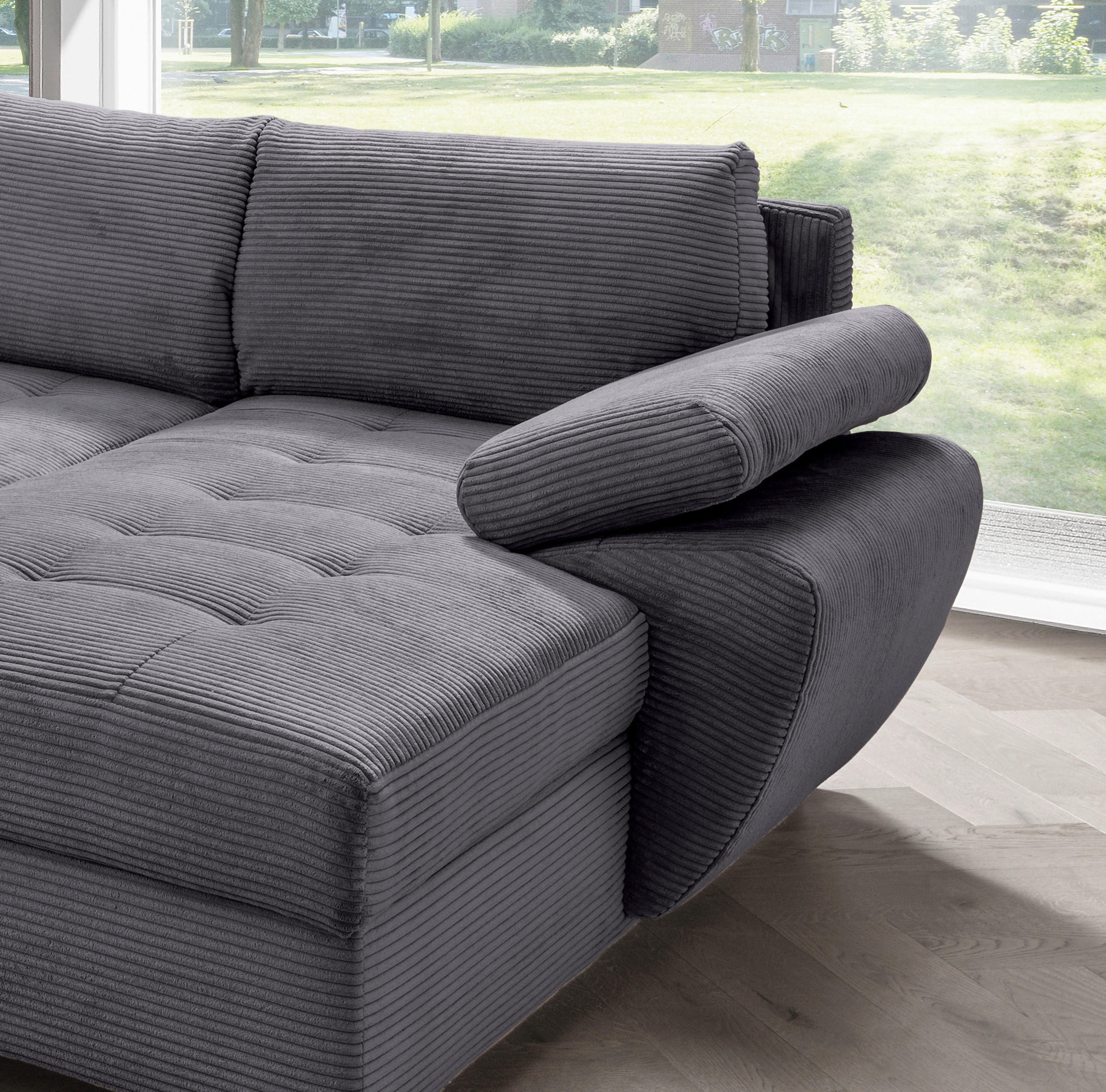 Wohnlandschaft Grau Cord  - Chromfarben/Grau, KONVENTIONELL, Textil/Metall (219/305/157cm) - Livetastic