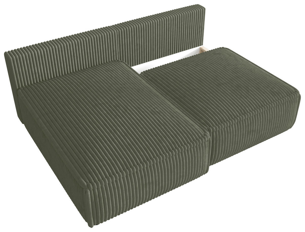 ECKSOFA Olivgrün Cord Zierkissen, Rückenkissen, Schlaffunktion, Rücken echt  - Schwarz/Olivgrün, MODERN, Kunststoff/Textil (153/200cm) - Xora