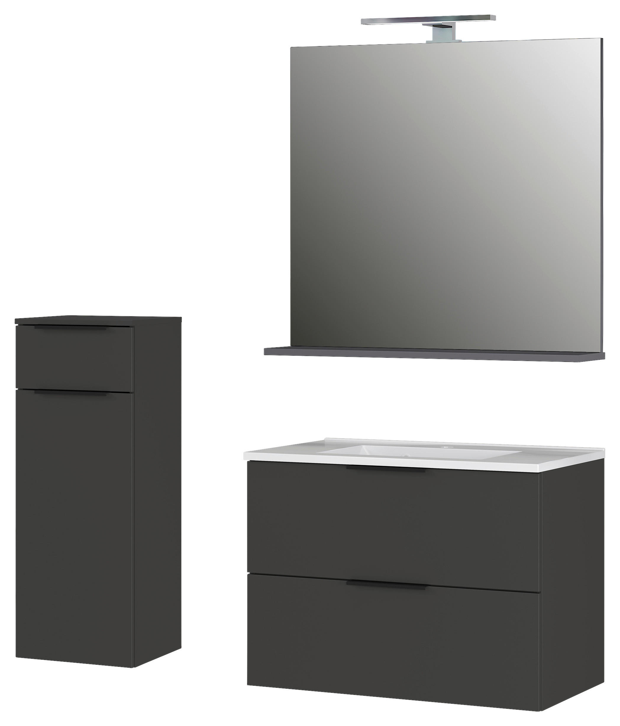BADEZIMMER 4-teilig  in 132 cm  - Schwarz/Graphitfarben, MODERN, Holzwerkstoff/Stein (132cm) - Germania