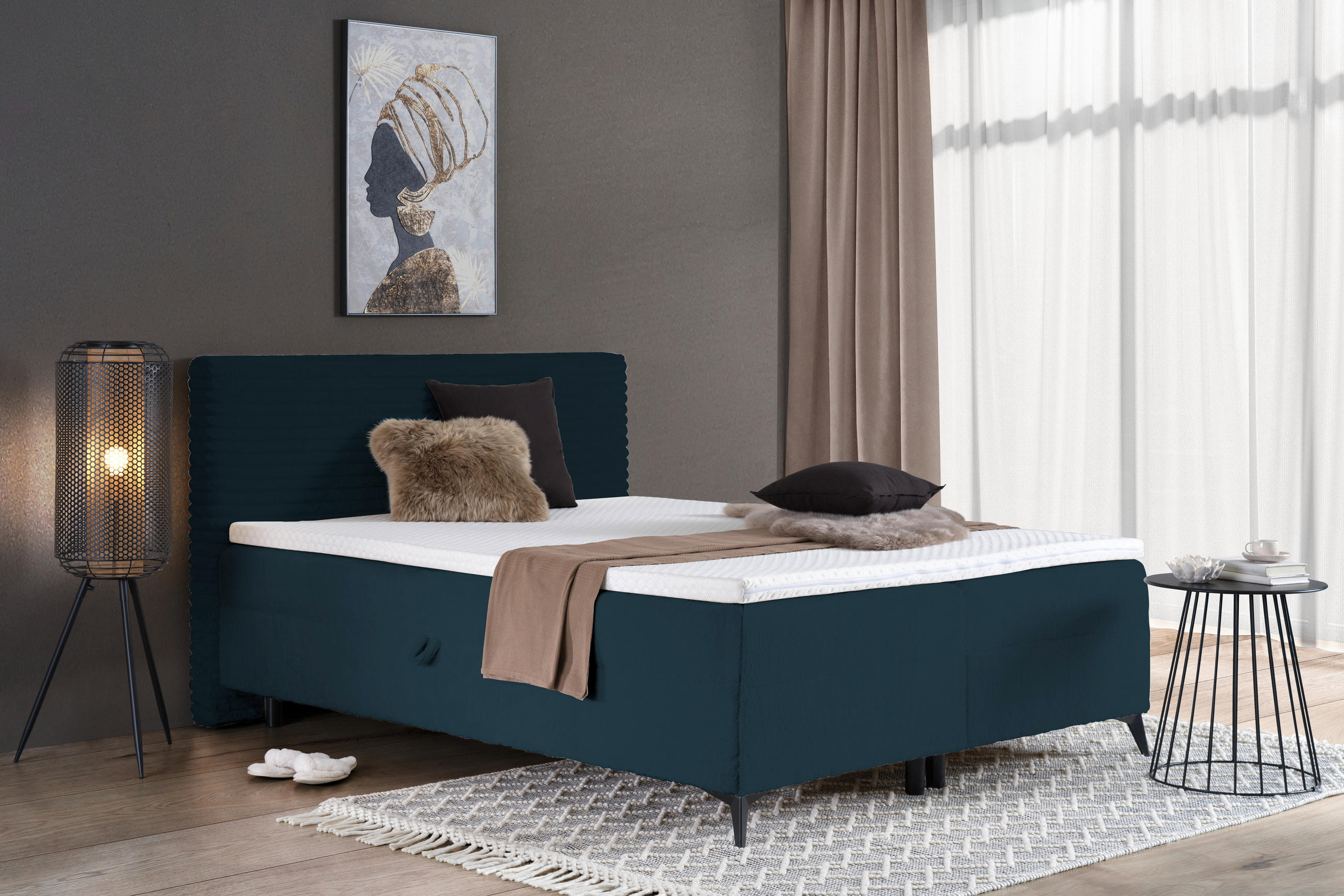 BOXBETT 140/200 cm  in Blau  - Blau/Schwarz, Design, Holz/Holzwerkstoff (140/200cm) - Xora