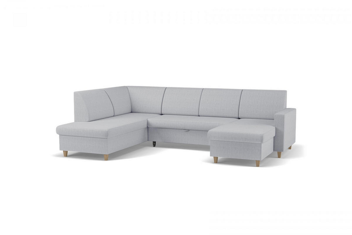 WOHNLANDSCHAFT NIKAS in Bouclé Grau  - Buchefarben/Grau, Design, Holz/Holzwerkstoff (310/198/145cm) - MID.YOU
