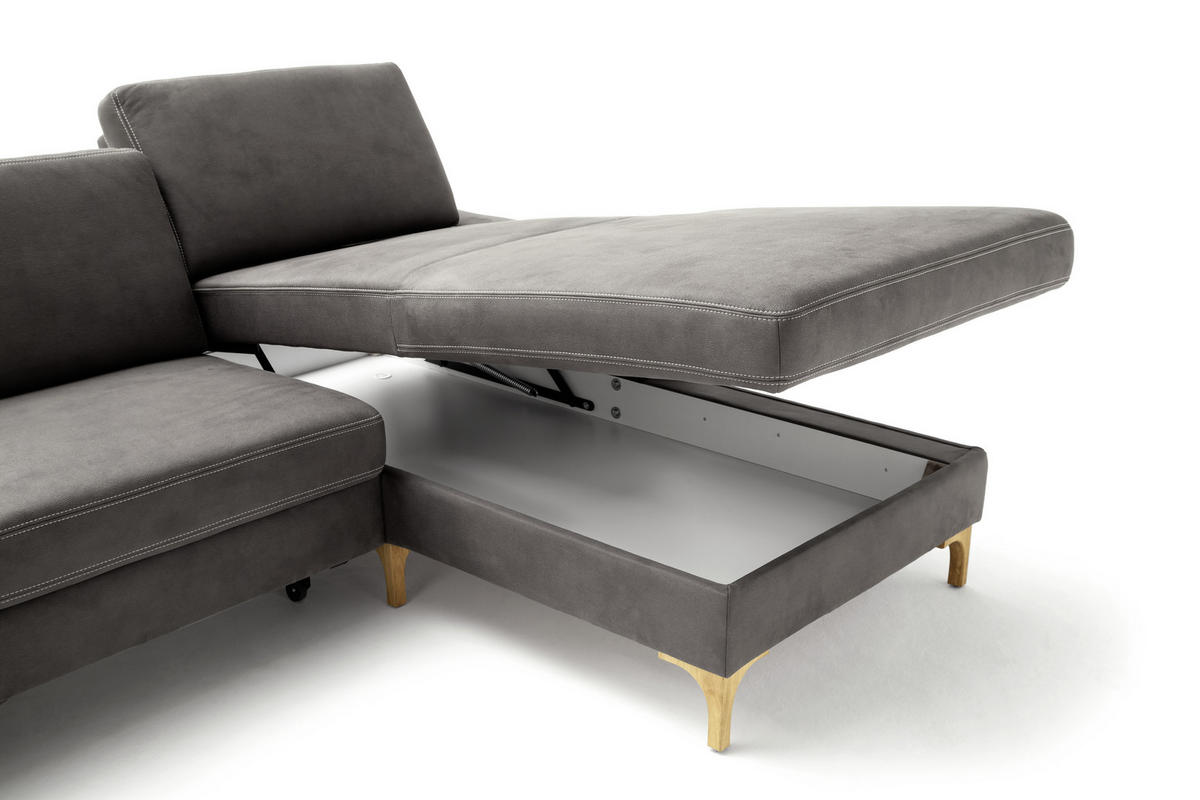 ECKSOFA in Mikrofaser Anthrazit  278/185 cm  - Eichefarben/Anthrazit, Design, Holz/Textil (278/185cm) - Pure Home Lifestyle