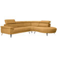 ECKSOFA in Velours Currygelb  - Currygelb/Schwarz, Design, Textil/Metall (299/264cm) - Novel