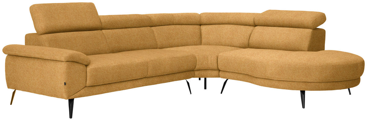 ECKSOFA in Velours Currygelb  299/264 cm  - Currygelb/Schwarz, Design, Textil/Metall (299/264cm) - Novel