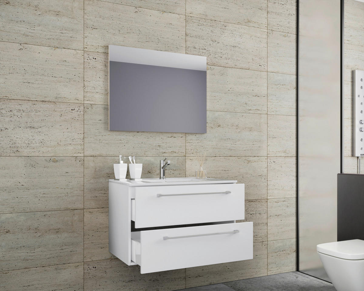 BADEZIMMER 3-teilig  in 80 cm  - Weiss/Alufarben, Modern, Keramik/Holzwerkstoff (80cm) - MID.YOU