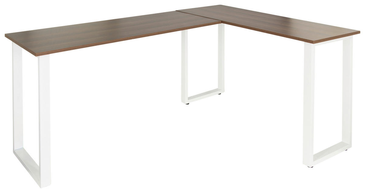 HÖRNSKRIVBORD 165/120/75 cm  in vit, valnötsfärgad  - vit/valnötsfärgad, Basics, metall/trämaterial (165/120/75cm) - MID.YOU