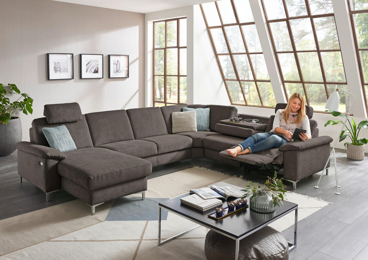 ECKSOFA in Mikrofaser Anthrazit  275/242 cm  - Anthrazit/Alufarben, Design, Textil/Metall (275/242cm) - Dieter Knoll