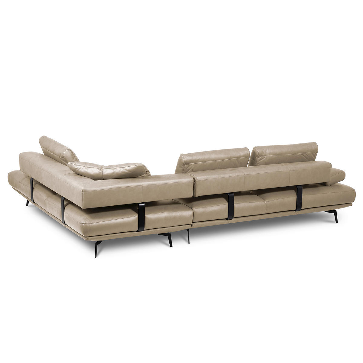 ECKSOFA Creme Echtleder  - Creme/Schwarz, Design, Leder/Metall (306/237cm) - Livetastic
