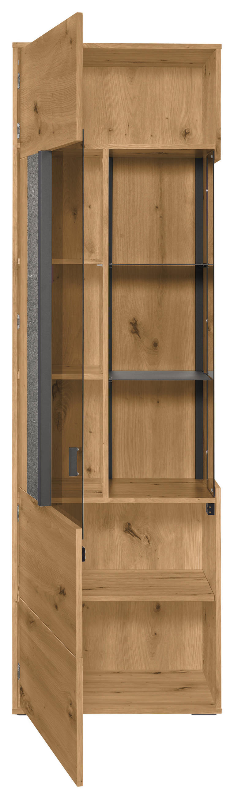 VITRINE in Eiche Artisan  - Dunkelgrau/Eiche Artisan, Design, Glas/Holzwerkstoff (63,7/204/37,2cm) - SetOne by Musterring