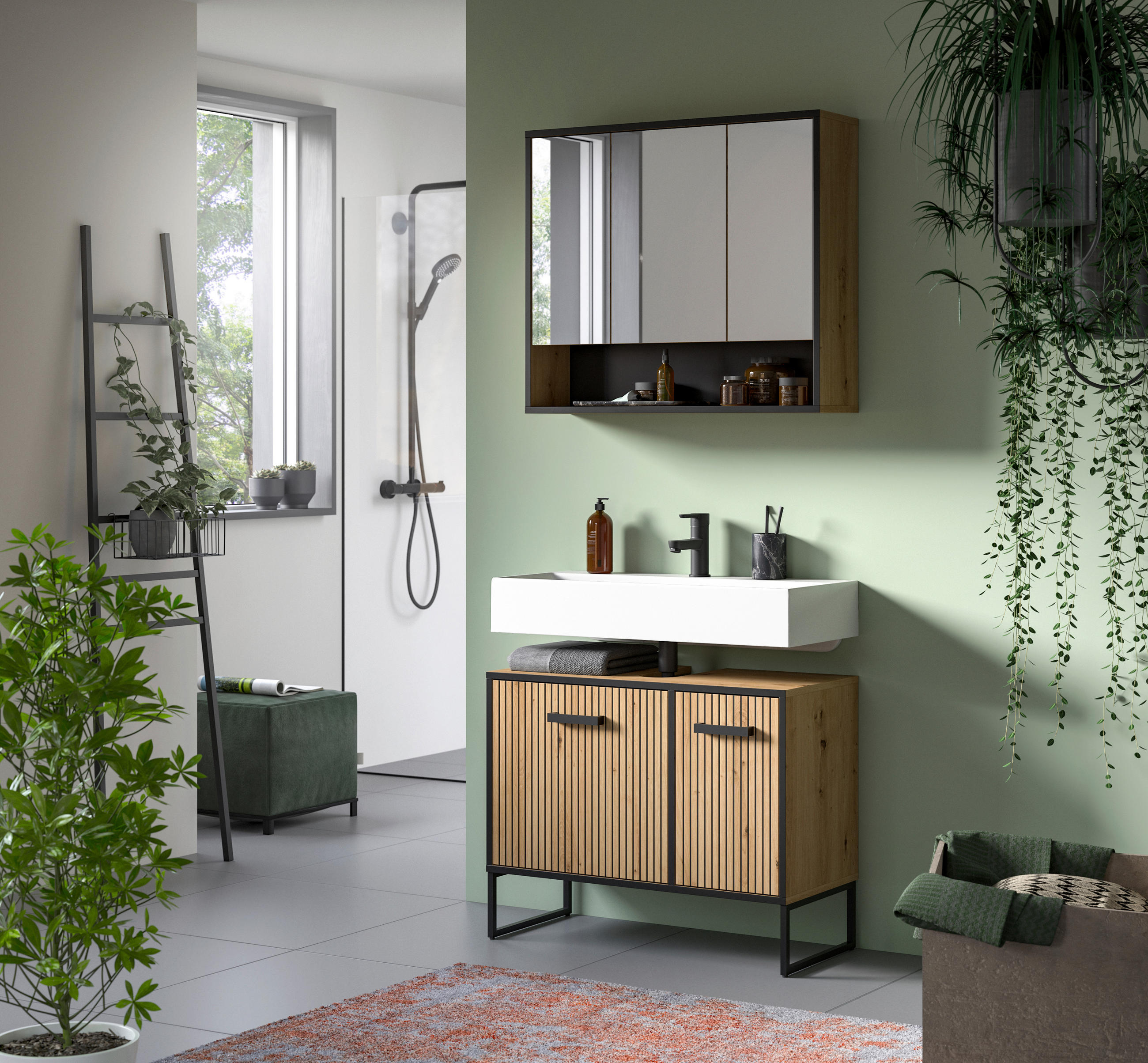 BADRUM 80 cm  - svart/ek Artisan, Trend, metall/trämaterial (80cm) - MID.YOU