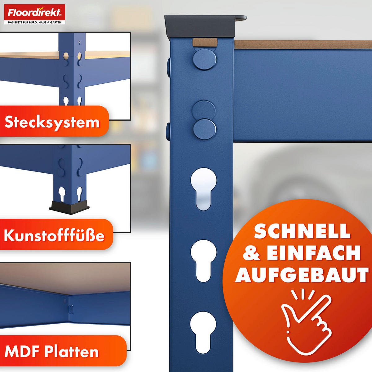 SCHWERLASTREGAL 90/180/60 cm  - Blau, Basics, Naturmaterialien/Metall (90/180/60cm) - Floordirekt