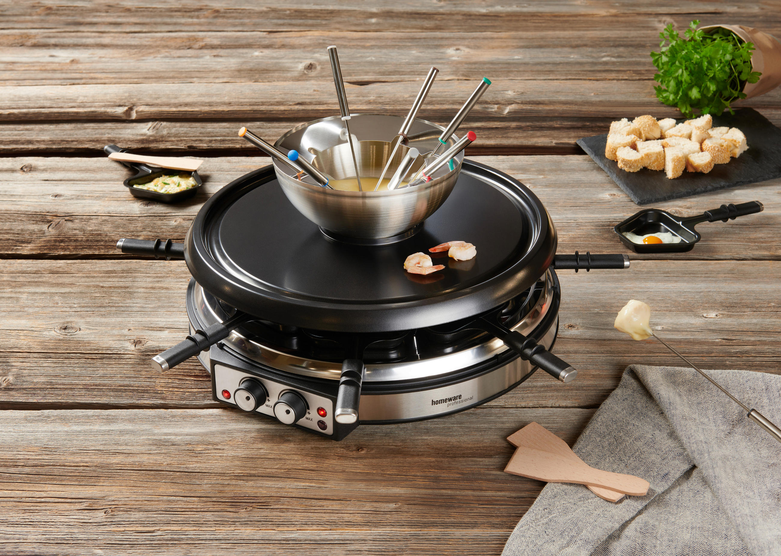 RACLETTEGRILL - stålfärgad/svart, Klassisk, metall/trä (41/28cm) - Homeware Profession.