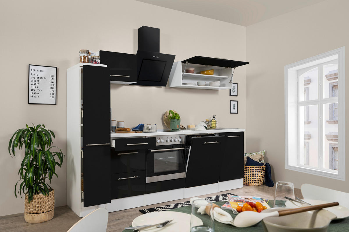 MODULKÖK 250 cm   i svart, vit  - vit/aluminiumfärg, Klassisk, trämaterial (250cm) - Respekta