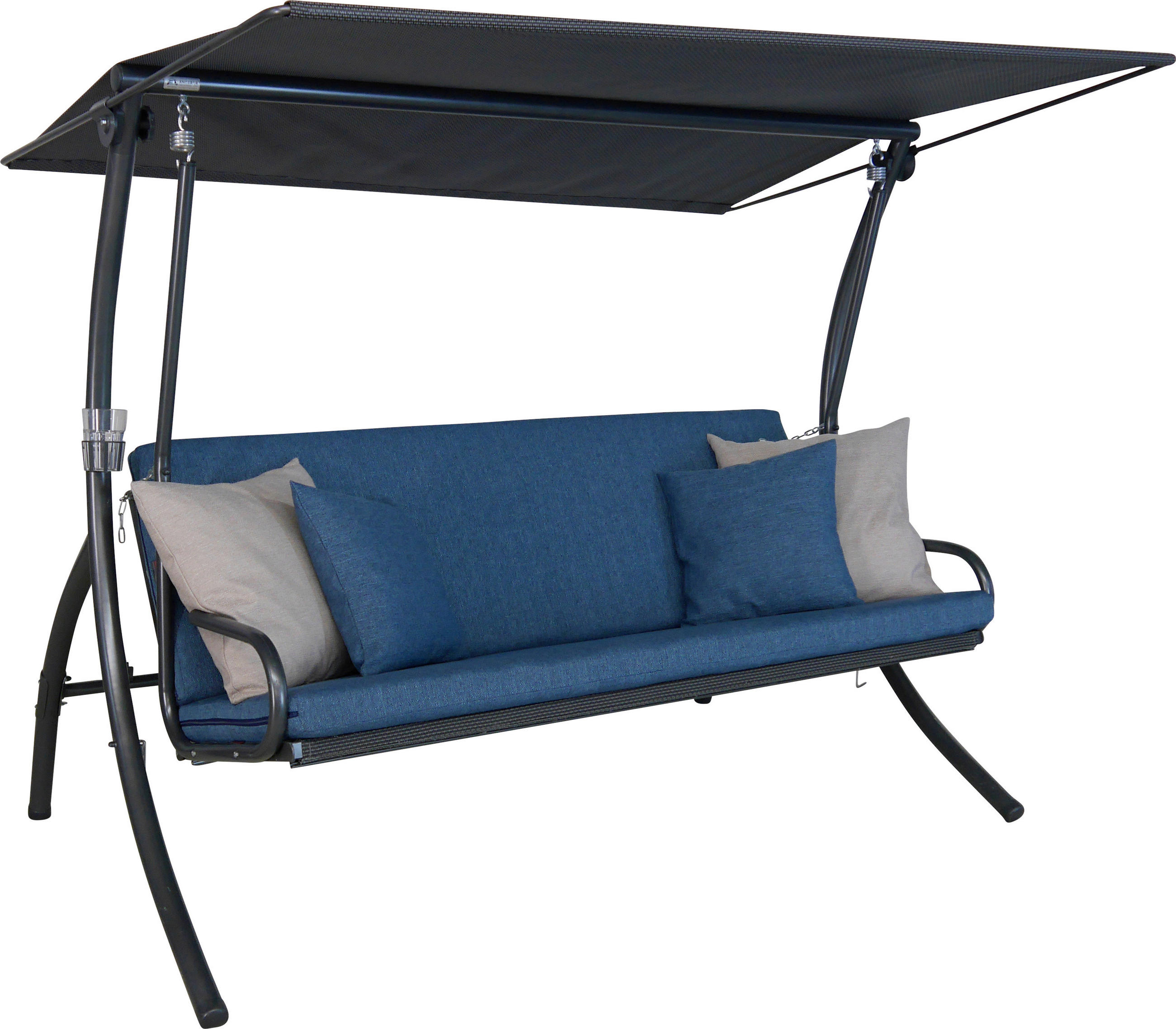 HOLLYWOODSCHAUKEL 210/160/145 cm Blau, Grau  - Blau/Dunkelgrau, Basics, Textil/Metall (210/160/145cm) - Boxxx