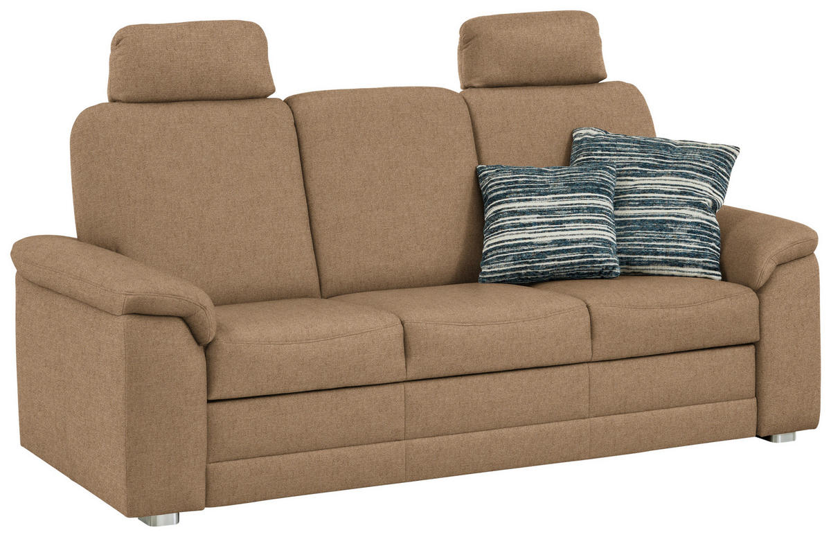 3-SITZER-SOFA Chenille Altrosa, Hellbraun  - Hellbraun/Alufarben, Konventionell, Textil/Metall (208/96/89cm) - Beldomo Comfort