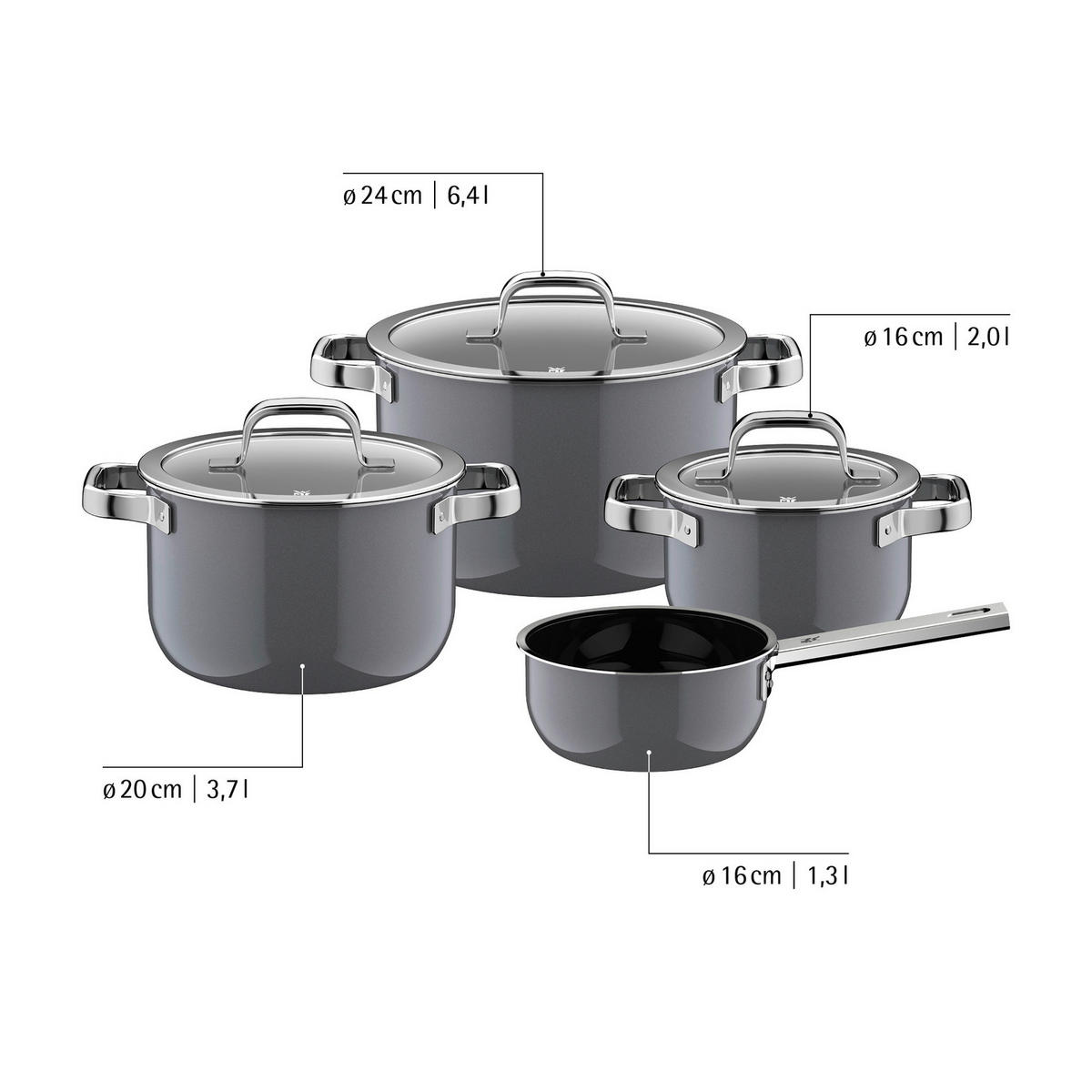 KOCHTOPFSET Fusiontec Mineral 4-teilig  - Grau, Basics, Metall (60/30/33cm) - WMF