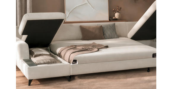 WOHNLANDSCHAFT Beige Chenille  - Beige/Schwarz, KONVENTIONELL, Textil/Metall (160/340/188cm) - Xora