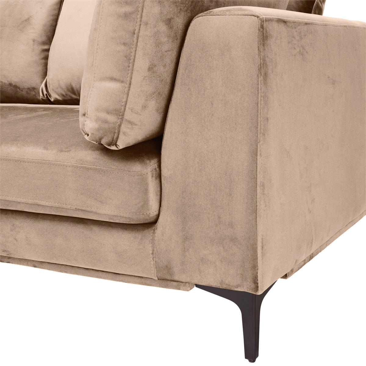 ECKSOFA Hellbraun Velours  - Hellbraun/Schwarz, MODERN, Textil/Metall (176/314cm) - Livetastic