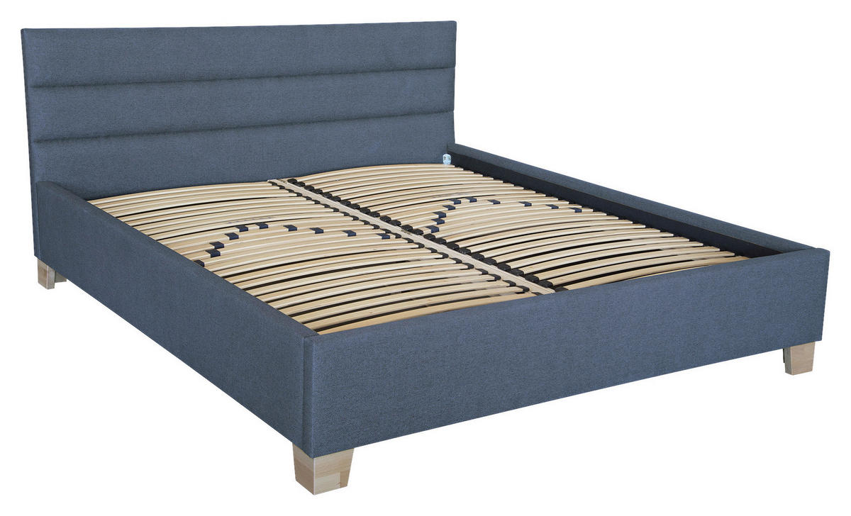 ČALÚNENÁ POSTEĽ, 180/200 cm, modrá - modrá/farba brezy, Basics, drevo/textil (180/200cm) - Cantus