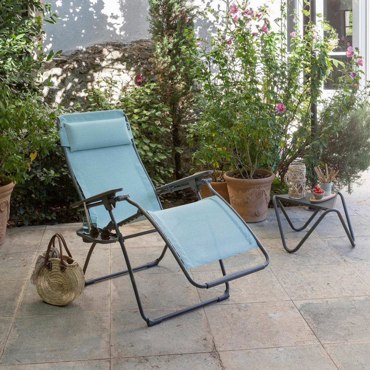 GARTEN-RELAXSESSEL Stahl  - Türkis/Titanfarben, Basics, Kunststoff/Textil (71/115/88cm) - Lafuma Mobilier