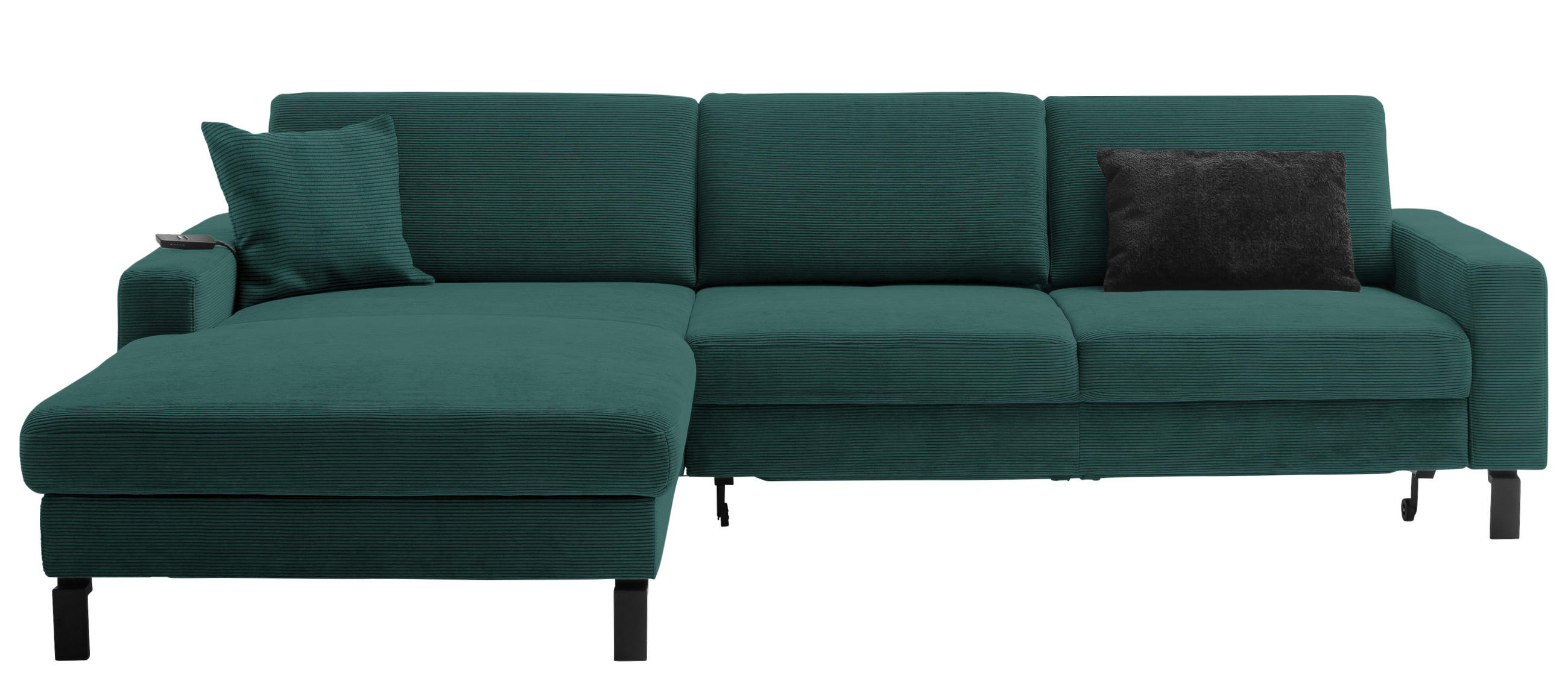 ECKSOFA in Cord Dunkelgrün  - Dunkelgrün/Schwarz, Design, Textil/Metall (185-209/298cm) - Pure Home Lifestyle