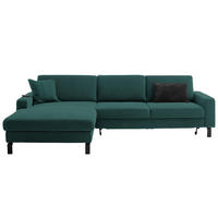 ECKSOFA in Cord Dunkelgrün  - Dunkelgrün/Schwarz, Design, Textil/Metall (185-209/298cm) - Pure Home Lifestyle