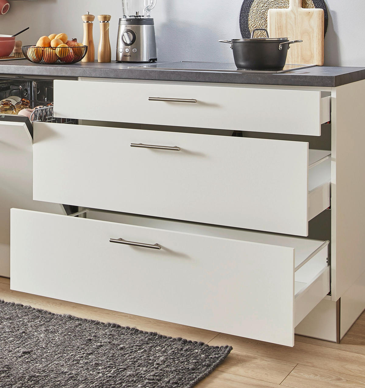 KÜCHENBLOCK PN 80 310 cm  in Graphitfarben, Weiß  - Schwarz/Graphitfarben, Design, Holzwerkstoff/Metall (310cm) - Pino