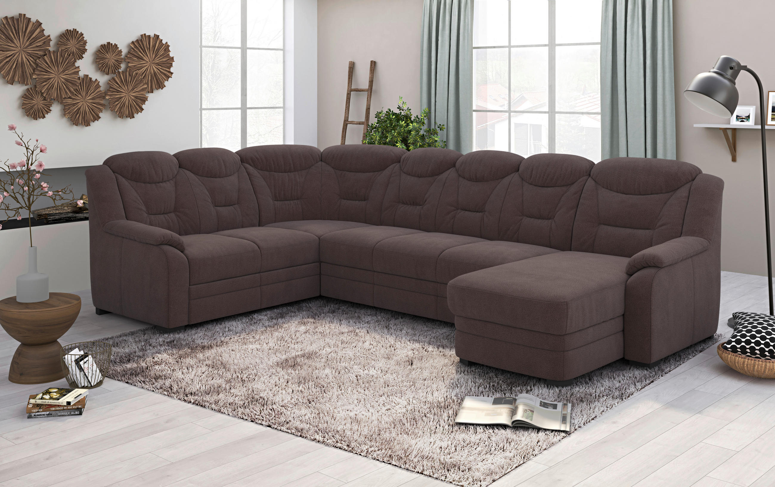 WOHNLANDSCHAFT in Chenille Braun  - Schwarz/Braun, Basics, Kunststoff/Textil (211/330/162cm) - MID.YOU