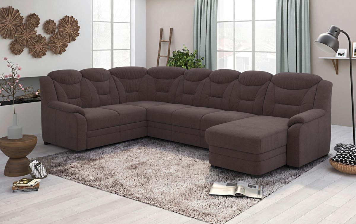WOHNLANDSCHAFT in Chenille Braun  - Schwarz/Braun, Basics, Kunststoff/Textil (211/330/162cm) - MID.YOU