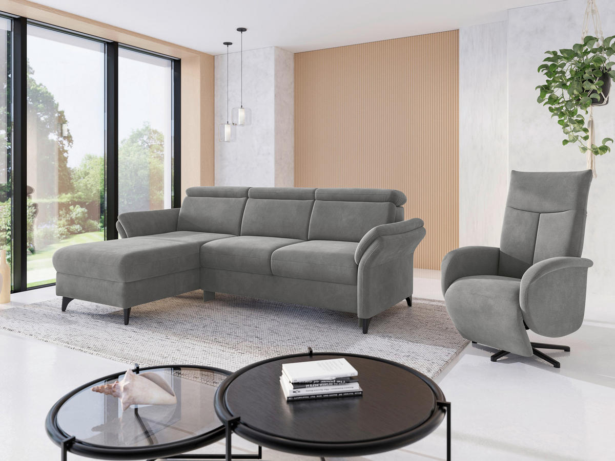 ECKSOFA GLENDALE E Grau Flachgewebe  - Schwarz/Grau, KONVENTIONELL, Textil/Metall (166/253cm) - Sit & More