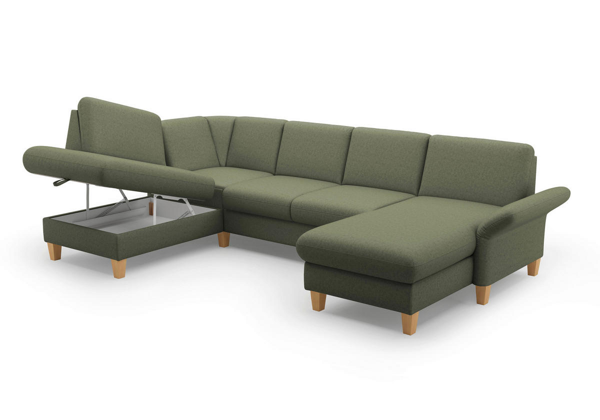 WOHNLANDSCHAFT in Flachgewebe Olivgrün  - Eichefarben/Olivgrün, Konventionell, Holz/Textil (195/314/164cm) - Sit & More