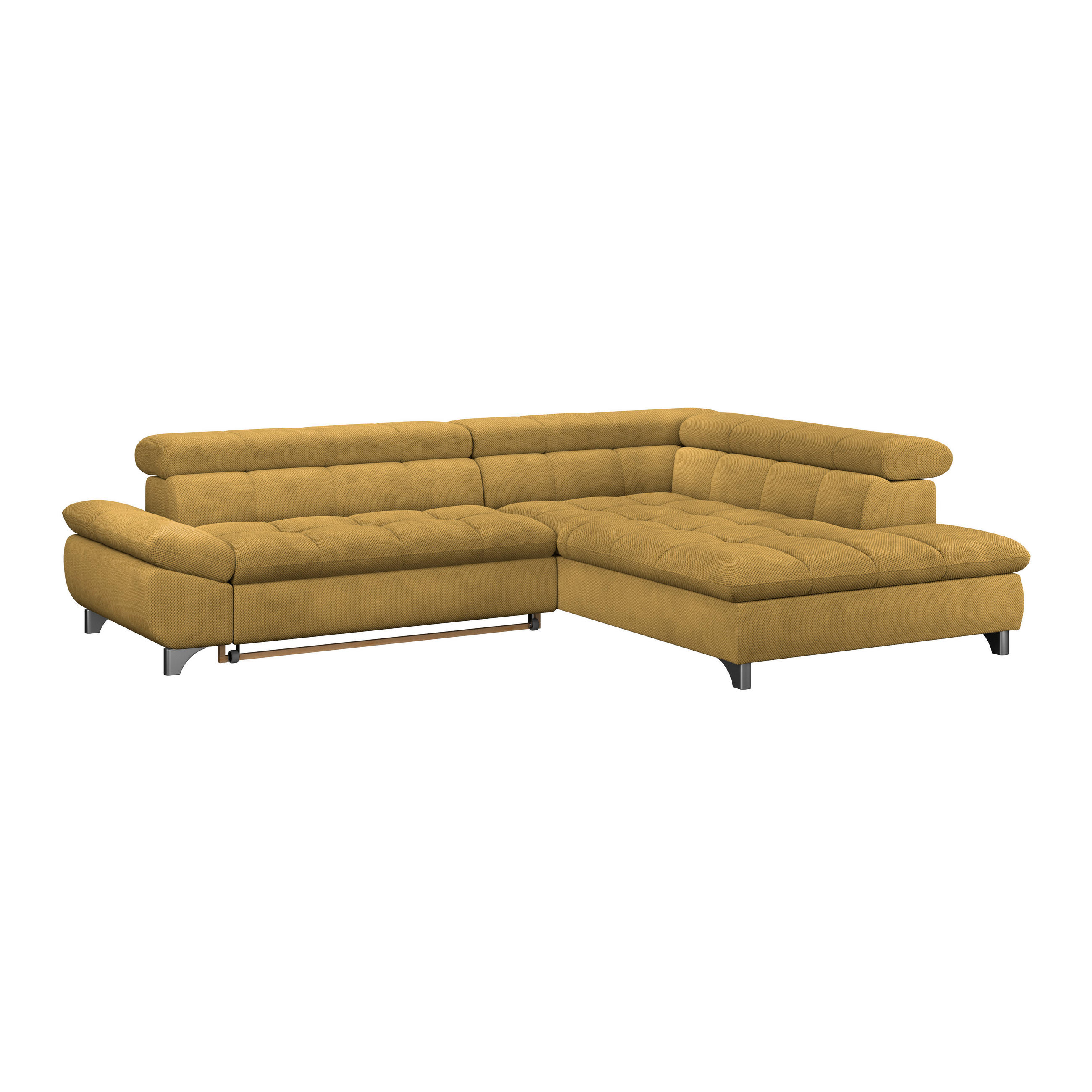 ECKSOFA Senfgelb Chenille  - Chromfarben/Senfgelb, KONVENTIONELL, Textil/Metall (312/234cm) - Livetastic