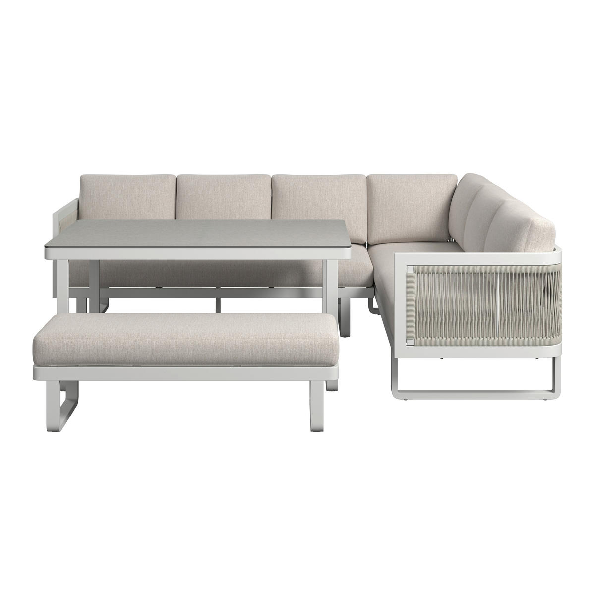 DINING-LOUNGESET Aluminium  - Beige/Hellgrau, Design, Glas/Kunststoff - Amatio