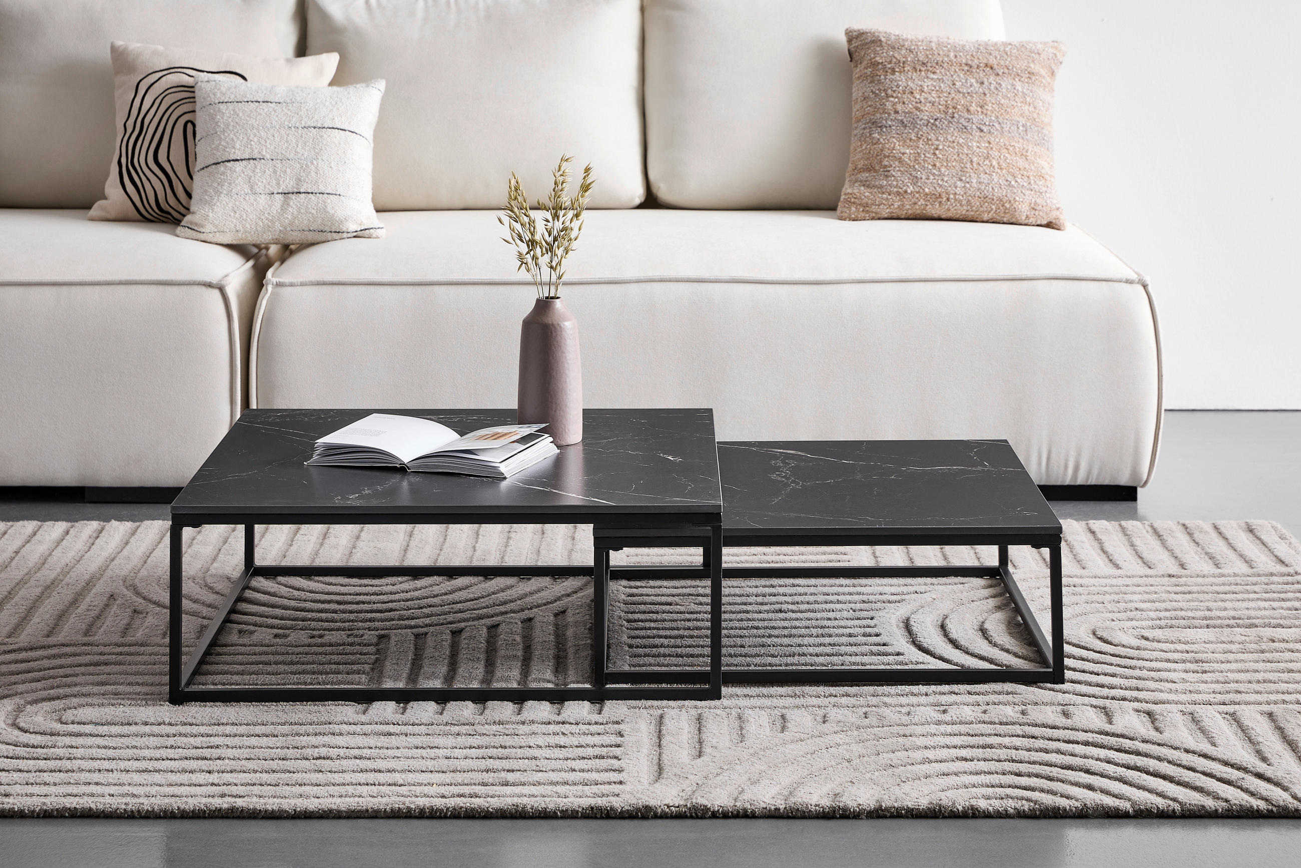 COUCHTISCHSET 75/65/27/22/75/65 cm quadratisch Schwarz  - Schwarz, Design, Keramik/Metall (75/65/27/22/75/65cm) - Livetastic