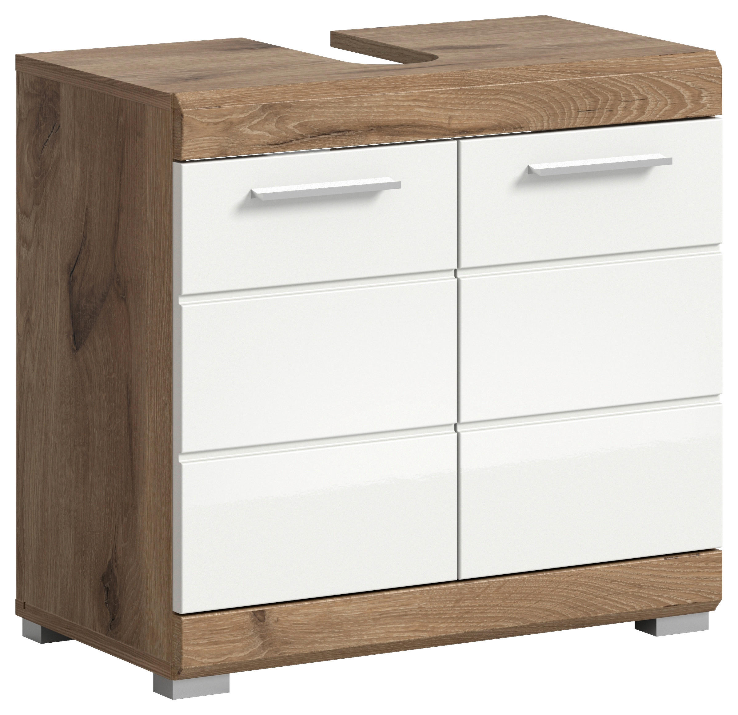 Waschbeckenunterschrank  Wave Eichefarben Dekor Weiß Hg