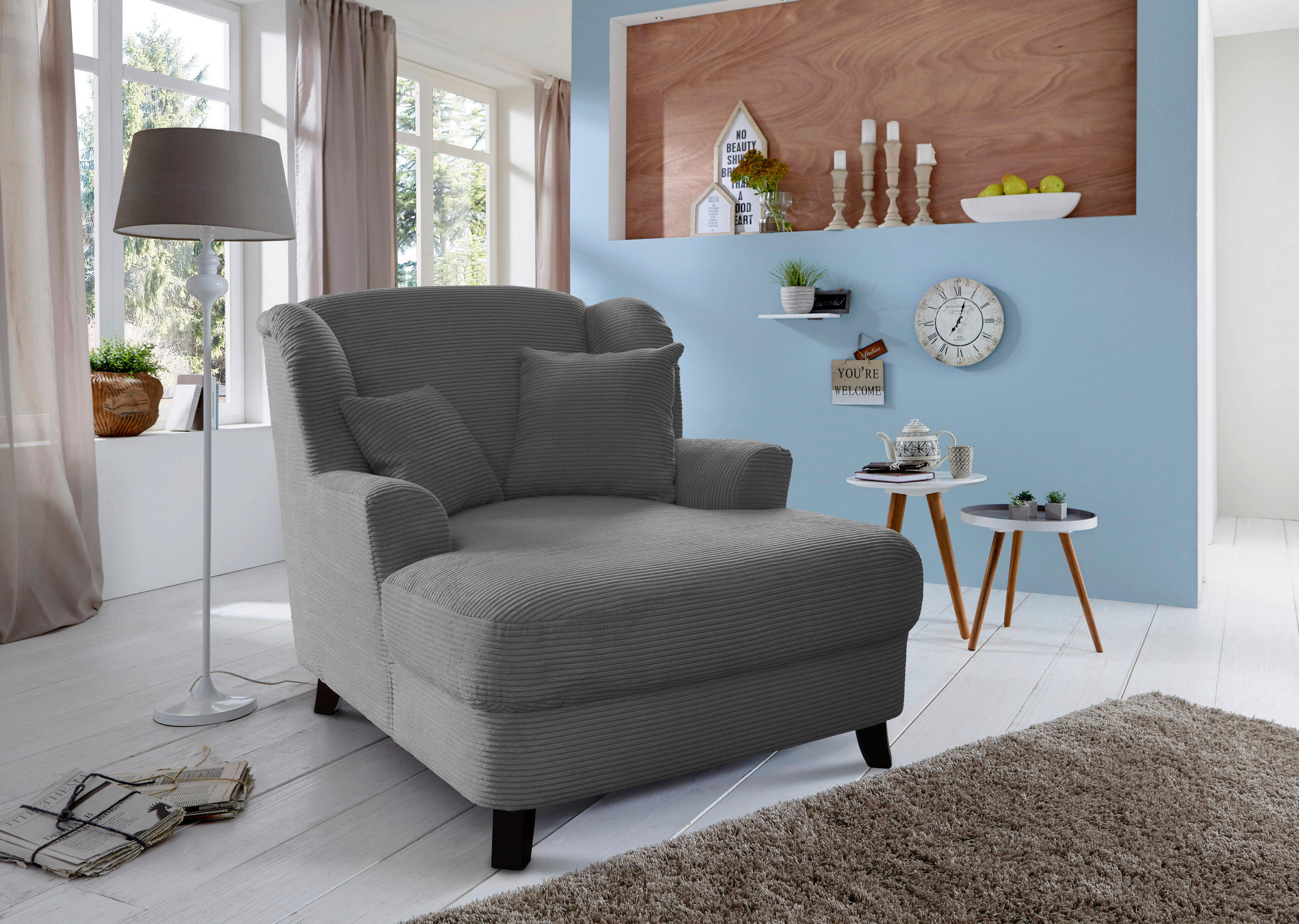 XXL-SESSEL Cord Grau    - Dunkelbraun/Grau, KONVENTIONELL, Holz/Textil (109/104/145cm) - Sit & More