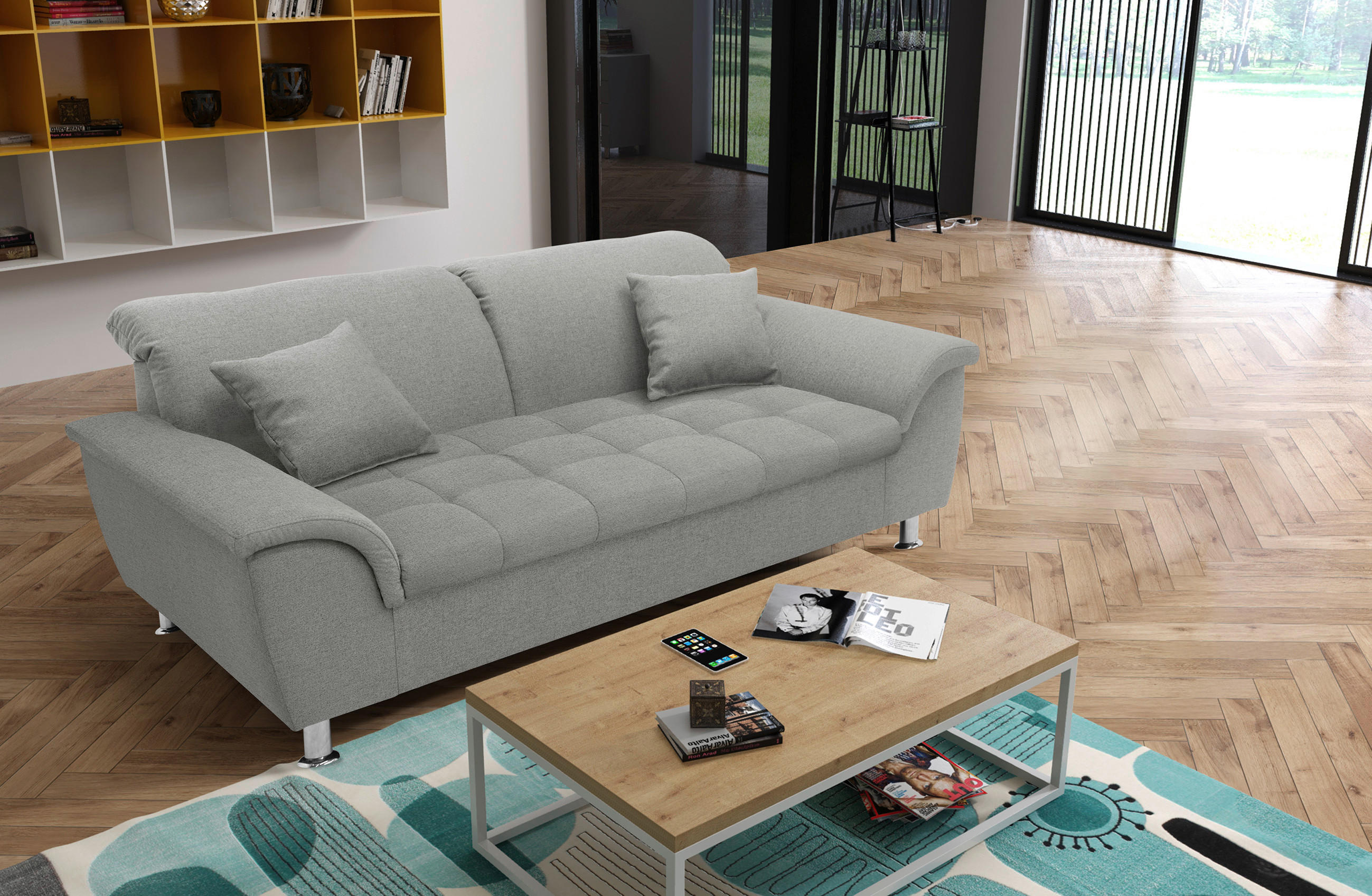 Zweisitzer-Sofa mit Funktion Webstoff Mintgrün - Chromfarben/Mintgrün, KONVENTIONELL, Textil/Metall (190/81/105cm) - MID.YOU