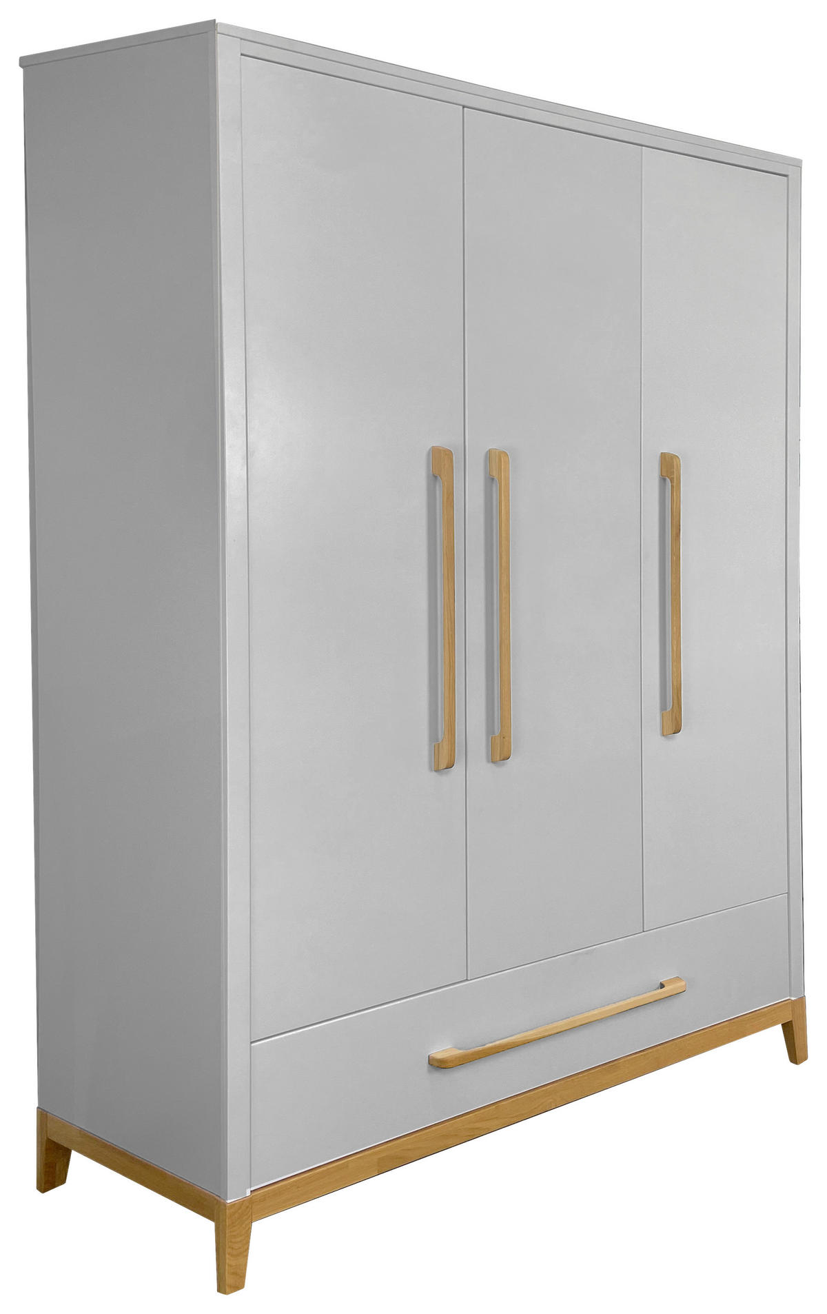 KLEIDERSCHRANK 3-türig Eiche massiv Grau  - Grau, LIFESTYLE, Holz/Holzwerkstoff (135/206/55cm) - Stylife