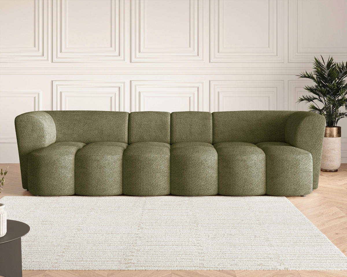 VIERSITZER-SOFA Chenille Dunkelgrün  - Dunkelgrün/Schwarz, MODERN, Kunststoff/Textil (307/84/107cm) - Milino