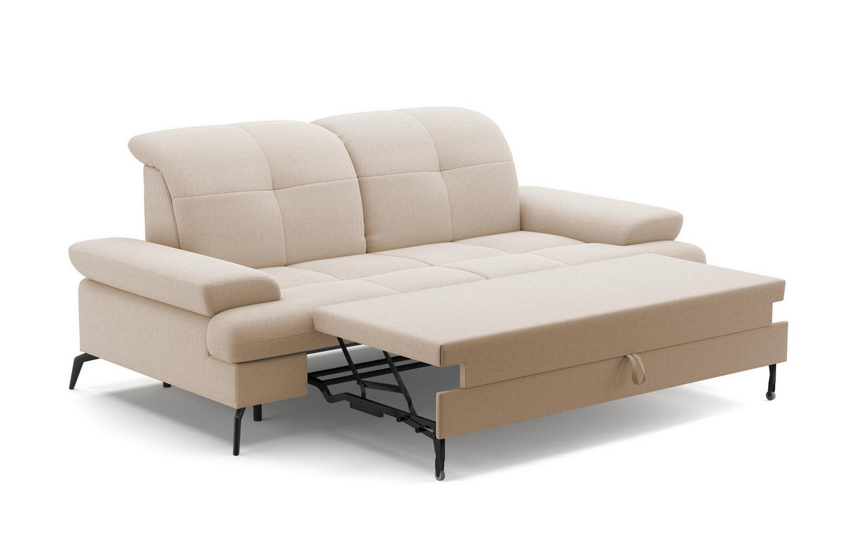 2,5-SITZER in Flachgewebe Creme  - Creme/Schwarz, Konventionell, Textil/Metall (202/90/122cm) - Sit & More
