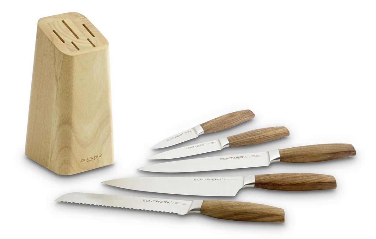 MESSERBLOCK 6-teilig  - Silberfarben/Braun, KONVENTIONELL, Holz (10,5/22,7/12,7cm) - Echtwerk
