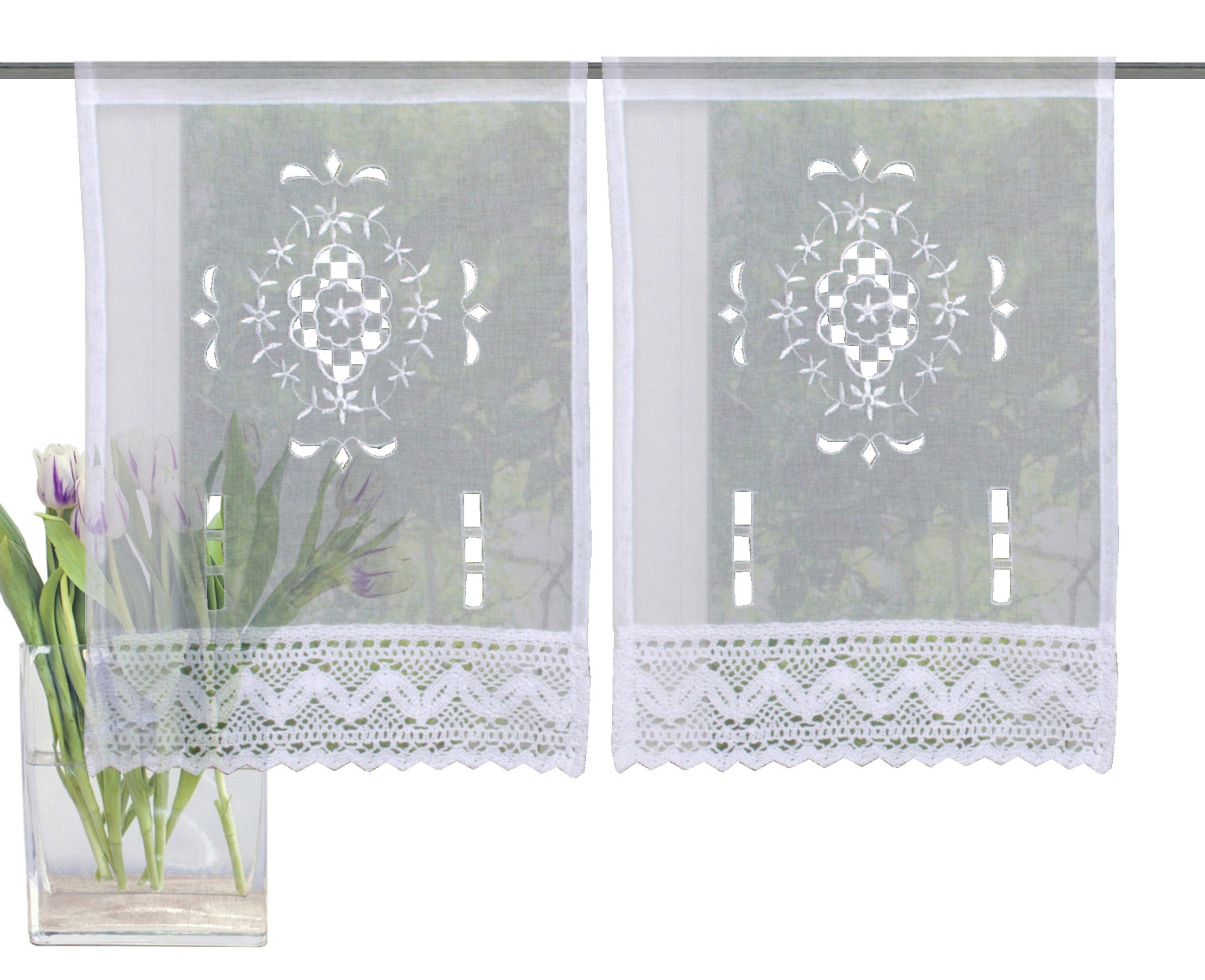 KURZGARDINEN 2ER SET     - Weiß, KONVENTIONELL, Textil (30cm)